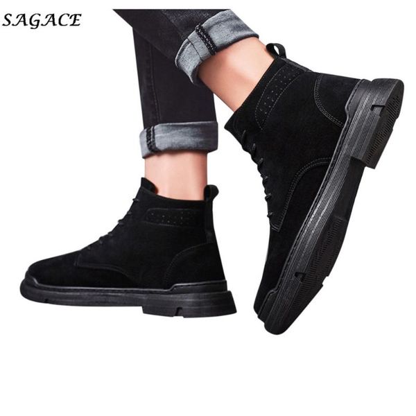 

sagace men low ankle boots non-slip mountaineering sport shoes fashion shoes men leather mountaineering tooling, Black