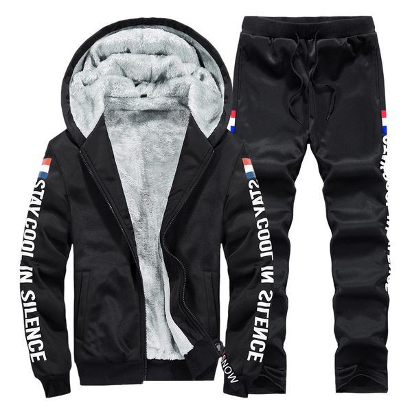 

autumn and winter leisure sports suit youth sweater cardigan zipper coat men's designer fashion plush thickened hood, Black