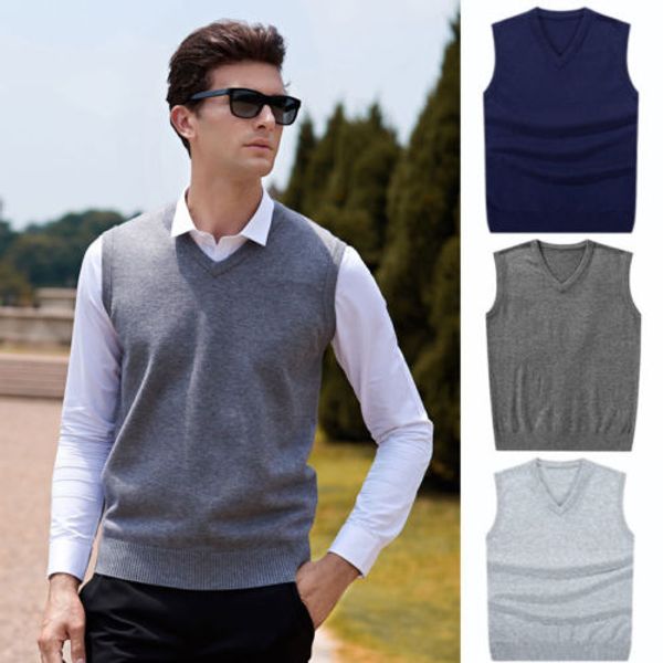 

hirigin 2018 men sleeveless sweaters knitted warm wool v neck sweaters fashion solid autumn vest outwear clothes men plus size, Black;white