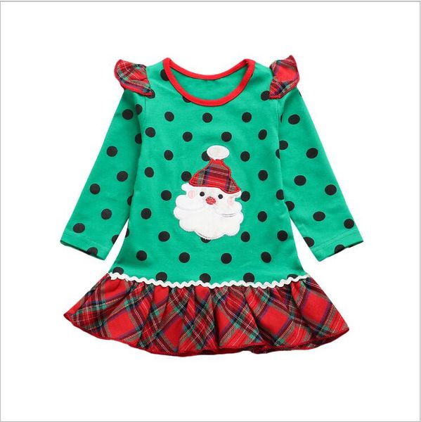 Kids Plaid Bow Fly Sleeve Dress Baby Girl Clothes Christmas Dresses Santa Print Princess Dresses Casual A-Line Shirt Dresses Vestidos C6401