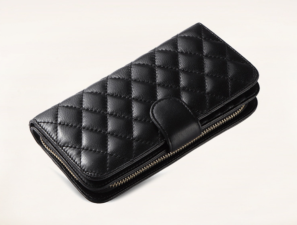 

lambskin zipper plaid long purse card holder women wallet high quality, Red;black