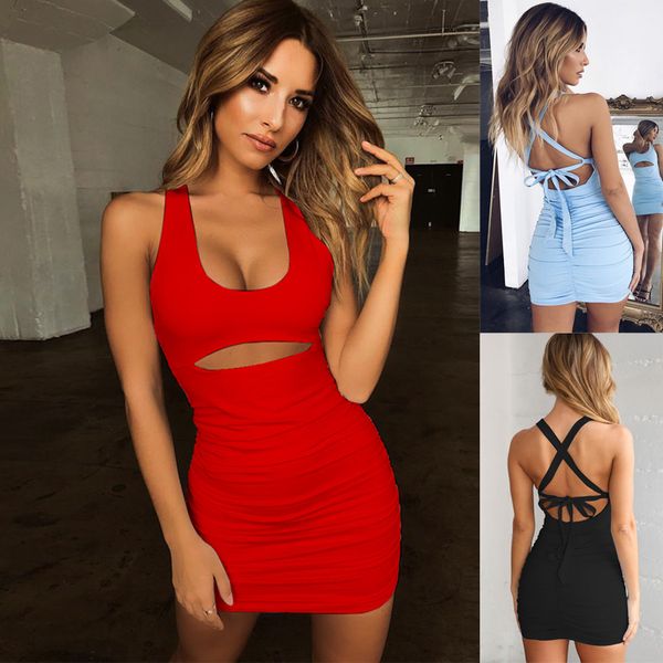 

red bandage dress ladies party backless mini sundress female bodycon dress women summer 2019 strapless short beach dresses, Black;gray