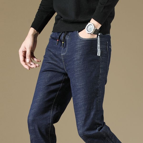 

men's black jeans trend slim waist stretch men's fashion casual denim jeans vintage denim long pants motorcycle zipper trousers, Blue