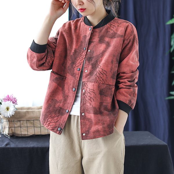 

guidel original theatrical retro ethnic style print baseball collar ladies short coat jacket spring and autumn new wild, Black;brown