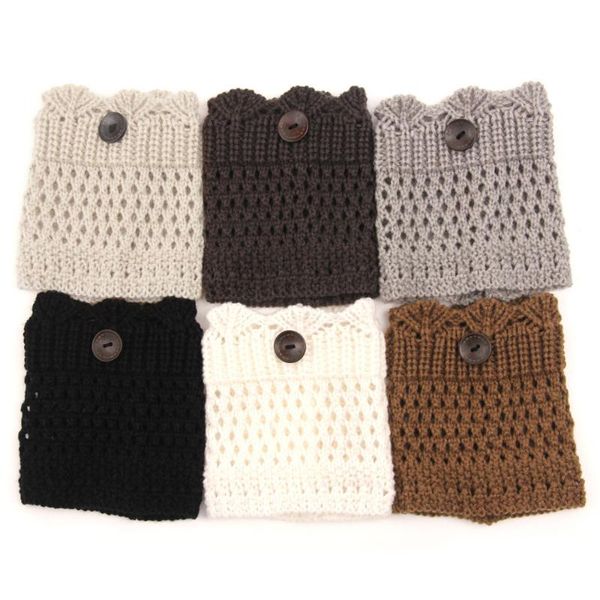 

women autumn winter for boots acrylon wool crochet button trim polainas hollow knit socks ers cuffs, Black;white