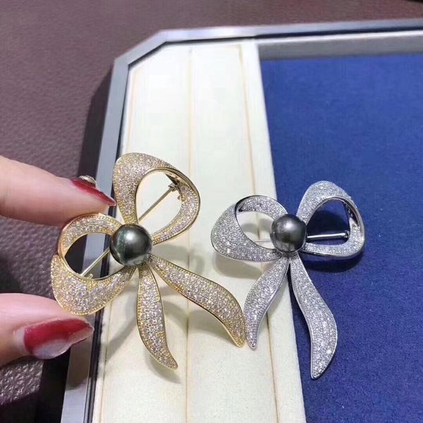 

bow knot brooch pin mountings findings settings base parts fittings women accessories for akoya edison pearls beads, Blue;slivery