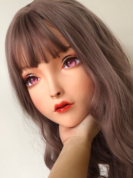 

lili mask-03) sweet girl resin head mask kigurumi cosplay japanese role play anime silicone kigurumi mask crossdresser doll, Black;red