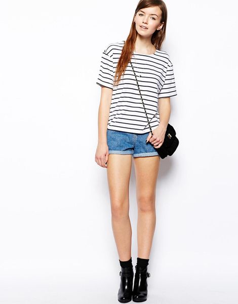 

2020 new women's navy stripe round collar short sleeve lady thin t-shirt