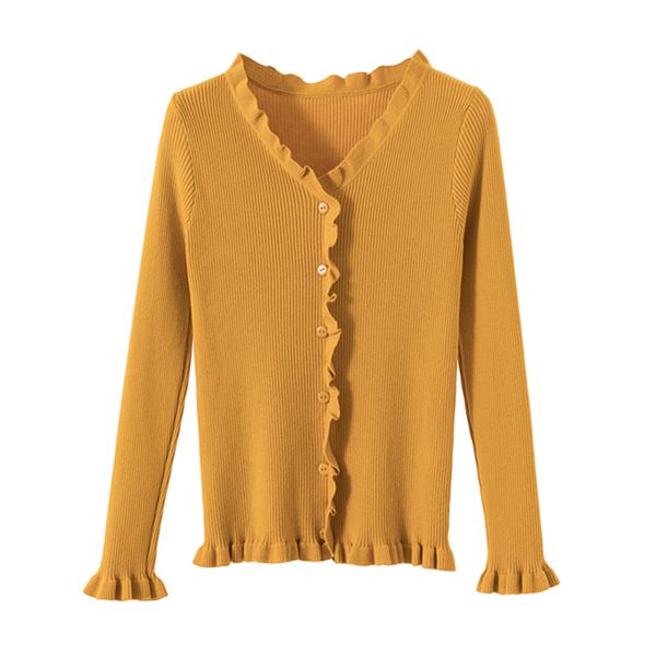 

gkfnmt women sweater 2019 autumn winter fashion sweater women butterfly sleeve button knitted pullovers vintage black yellow, White;black
