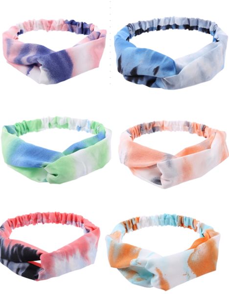 

fashion women tie-dyed headband outdoor sports hair band hairbands head band cross knot elastic turban headwrap hair accessories d61606, Slivery;white