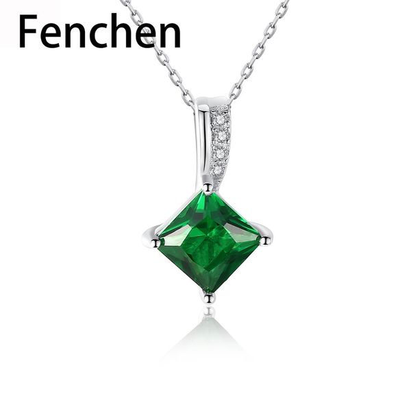 

fenchen green emerald gemstone fine jewelry 925 sterling silver pendant necklaces for women wedding engagement bijoux gift an067