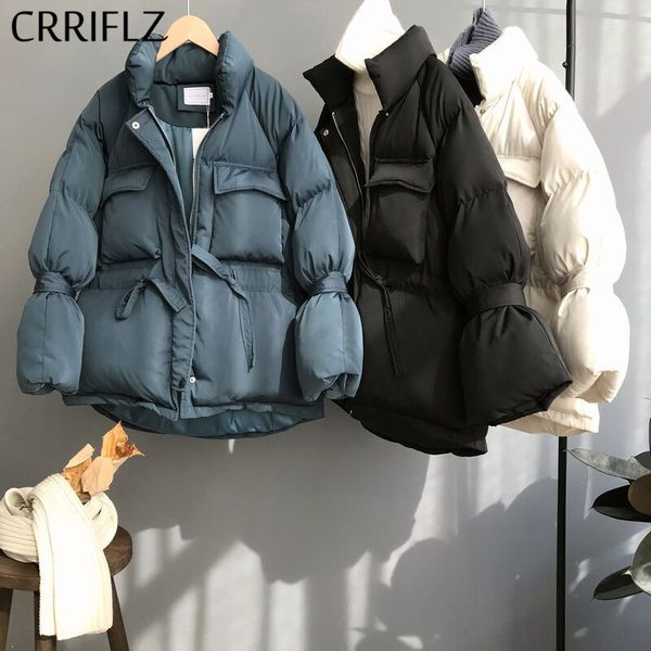 

new short winter jacket fashion women down jacket stand collar adjustable waist coats warm thicken casual down parka crriflz, Black