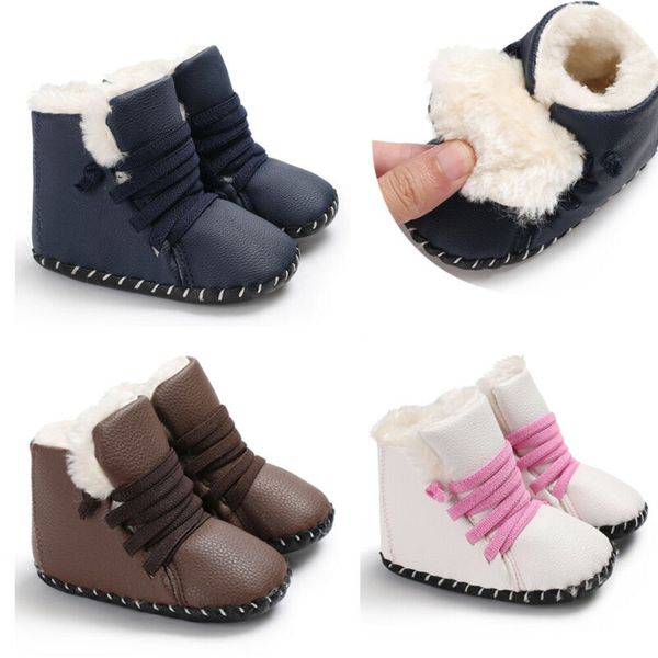 

cute boy girls pu leather soft sole snow boots soft non-slip crib shoes toddler boots winter, Black;grey