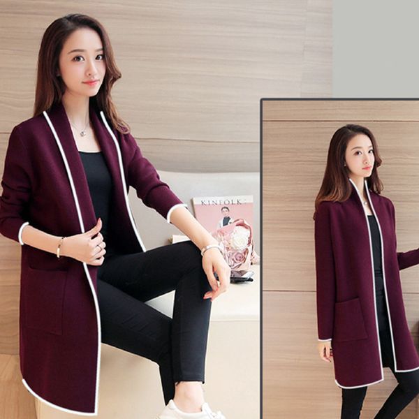 

newly women autumn winter pockets long sleeve cardigan slim fit soft long coat ir-ing, Black