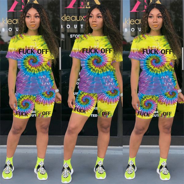 

brand letters print women summer shorts set designer sportswear tie dye t shirt shorts tracksuit two piece outfits sports suit d6503, White
