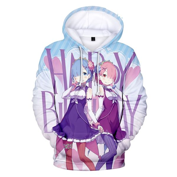

kawaii a re's different world life from scratch 3d sweatshirt women men casual hoodies long sleeve anime cartoon tracksuit, Black