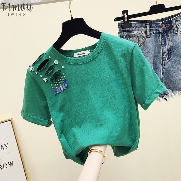 

summer short sleeve white t shirt women fashion hole female harajuku t shirt women vintage tee shirt femme 2020