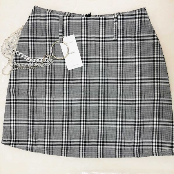 

skirts for women mini skirt waist high tartan grey women a line skirt harajuku plaid skirts womens casual slim short skirt, Black