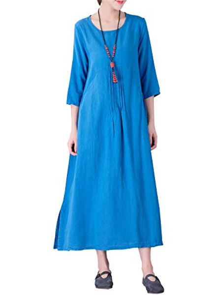 

yuheyuhe women's casual loose cltohing 3/4 sleeves spring summer cotton linen long dresses, Black;gray