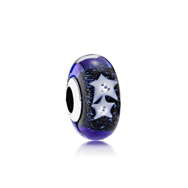 

new 100% 925 sterling silver genuine night sky star glamour glass beads fit diy bracelets original women jewelry 791662cz gift, Black