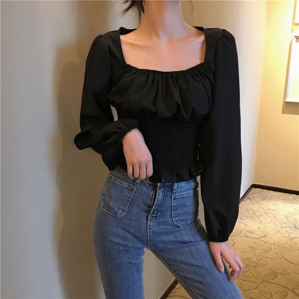 

elegant long sleeve women blouse shirt summer ruffle peplum blouse short ladies high waist white female 2019