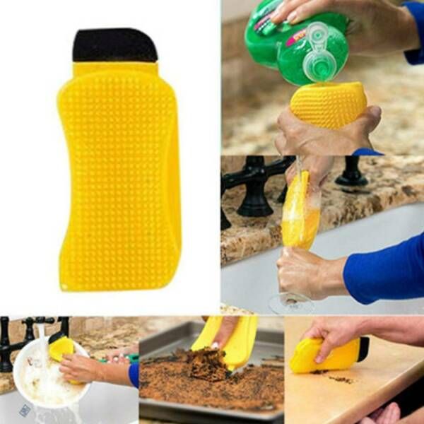 

3-in-1 multi-function cleaning long-lasting silicone squeegees sponge yellow brush kitchen tools reusable housekeeping tools in stock