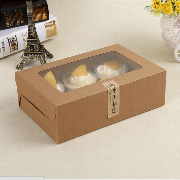 

kraft card paper cupcake box 6 cup cake holders muffin cake boxes dessert portable package box six tray gift favor massa tradicional sq2009