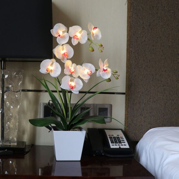 

9 led battery lighted blossom phalaenopsis orchid in pot orchid flower bonsai holiday wedding home decoration birthday gift