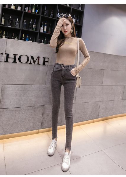 

light ash high waist jeans kz female show thin black is tight, Blue