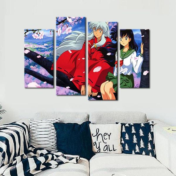 

4pcs/set unframed inuyasha and kagome anime poster print on canvas wall art picture for home and living room decor