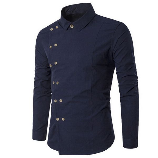 

slim fit shirts men dress button shirts and blouses irregular men shirt solid camisas masculina double breasted chemise homme, White;black