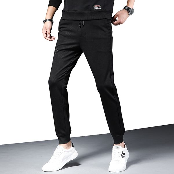 

2020 spring casual striped knitted sweat pants men slim fitness sweatpants joggers chinos fashion trousers male brand clothing, Black