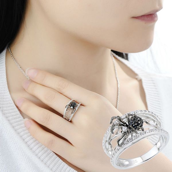 

women silver ring delicate 3d black spider zircon rings unique party fashion jewelry accessories bmf88, Golden;silver