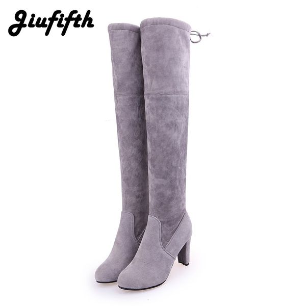 

plus size fashion female winter thigh high boots faux suede leather high heels women over the knee shoes drop shipping rated 5, Black