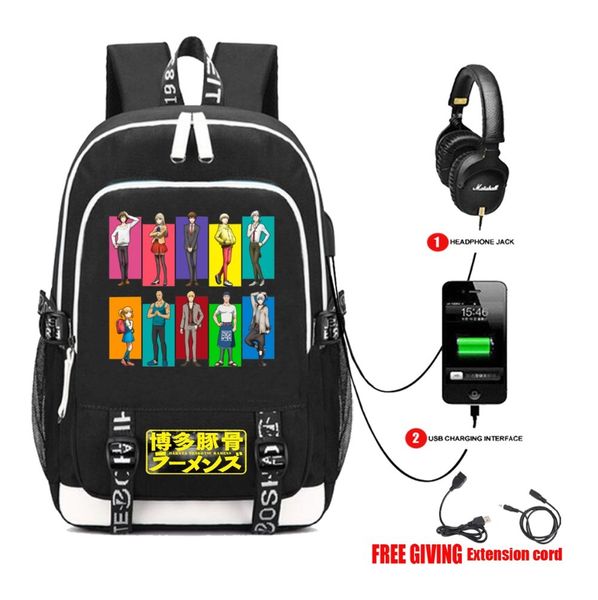 

anime hakata tonkotsu ramens backpack usb charge headphone jack school bags men women travel bags lappacksack 9 style