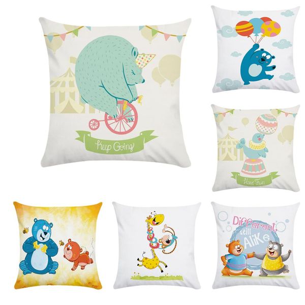 

cartoon hand-painted oil painting bear animal pattern pillow cover suitable for home and children's square sofa cushion cover