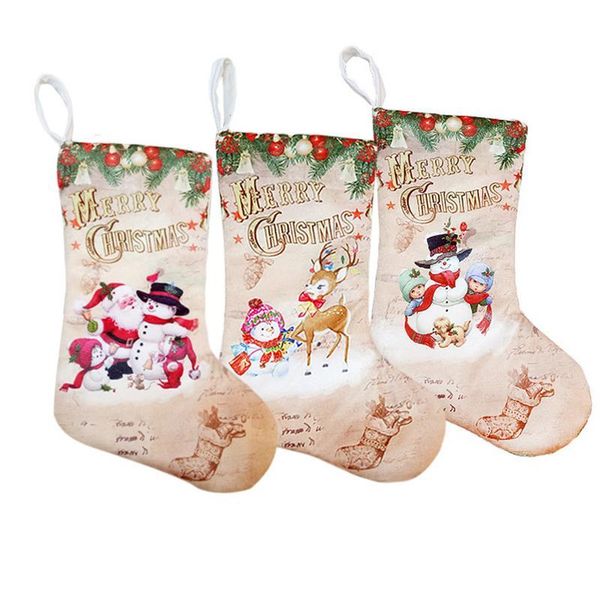 Fontes Meias de Natal 30 * 15 centímetros presente saco de pano enfeites pequeno Botas Pingente de Santa Snowman cervos padrão do impressão do partido Home Decoração