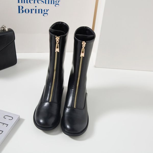 

big size 9 10 11-15 boots women shoes boots for women ladies shoes woman winter front zipper round head flat heel, Black