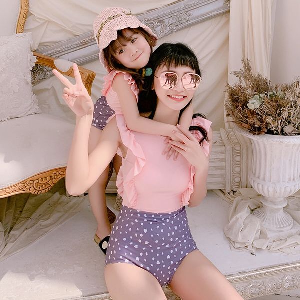 

2019 mother and daughter parent-child girl one-piece swimsuit beach beach swimsuit, White;black