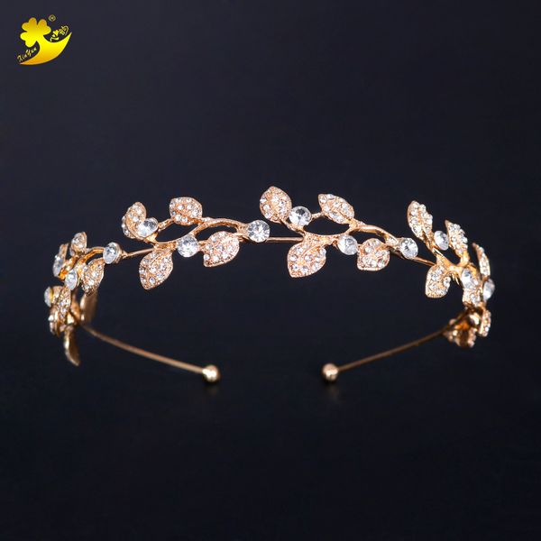 

fashion bride wedding hair accessories baroque luxury crystal bridal crown rhinesones tiaras gold diadem tiaras for women, Golden;white