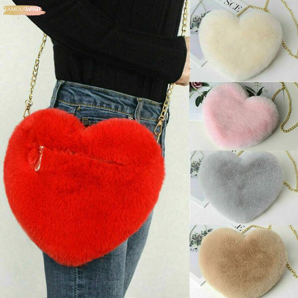 

2020 fashion women heart shaped bag plush love shoulder hairy bag valentine day gifts plush love bag