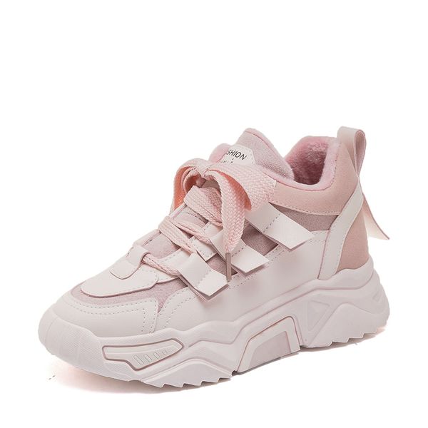 

winter shoes women sneakers with fur warm chunky shoes woman platform sneakers women pink snow shoe plataforma zapato mujer, Black