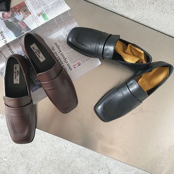 

2019 fashion women's female shoe black flats square toe shallow mouth autumn oxfords casual woman platform shoes modis dress