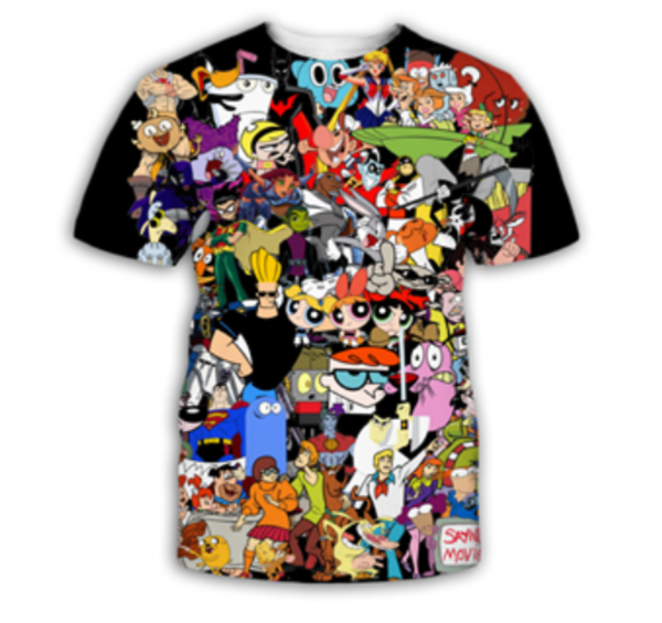 

2019 90-х годов мультфильм gang характер коллаж новейшие fashiont-рубашка мужчины женщины лето унисекс 3d печати с коротким рукавом crewneck, White;black