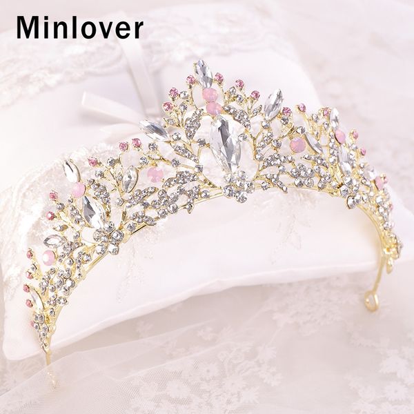 

minlover romantic baroque crystal flower wedding tiara crown rhinestone bride hair accessories women princess queen diadem hg163, Golden;white