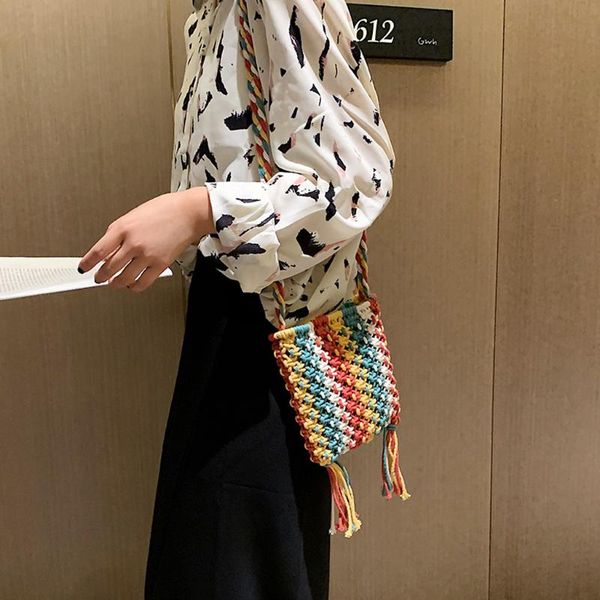 

ретро полоса ручной сплетенная crossbody сумки женские сумки на ремне красочные посланника большой емкости сумки девушки площади мешочек
