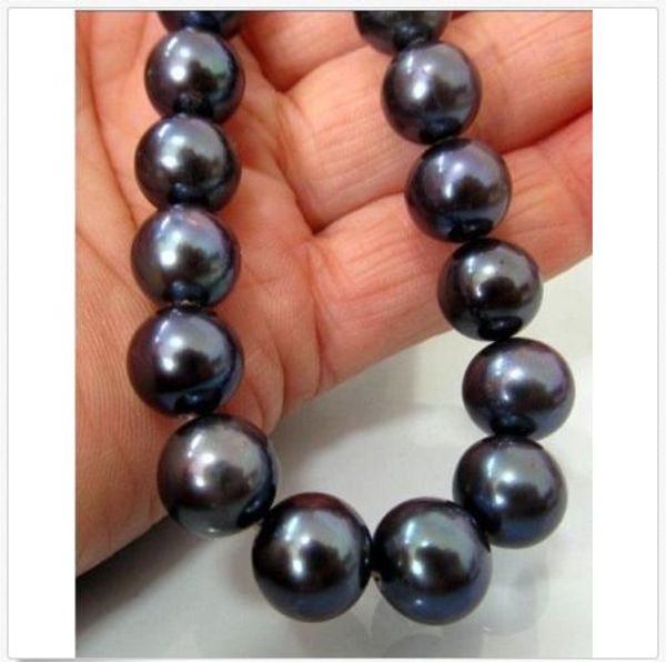

18" aaa 10-11 mm south sea black pearl necklace 14k gold clasp, Silver