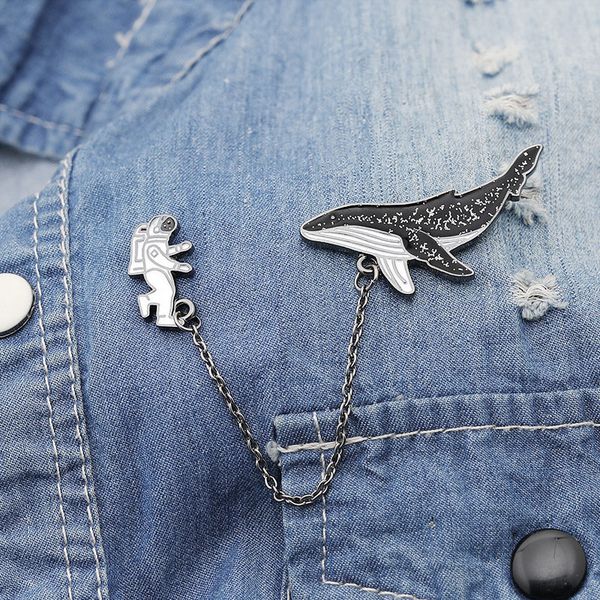 

new cartoon astronaut space whale chain brooches enamel lapel pins badge coat collar bag accessories gifts jewelry ing, Gray