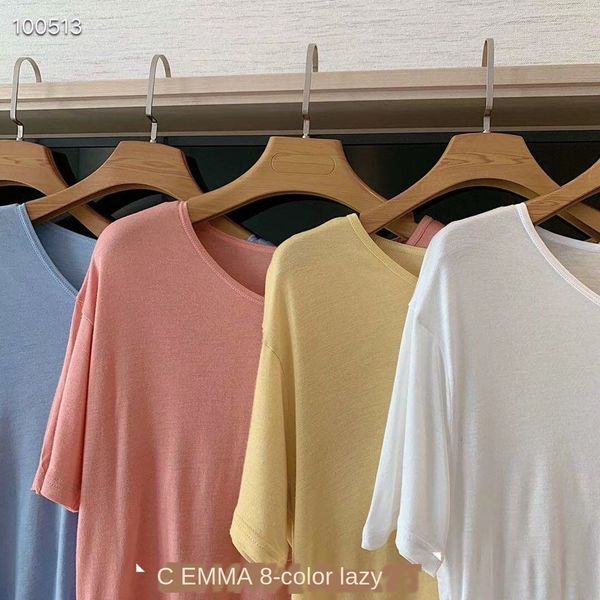 

summer 2020 short-sleeved loose emma emma lazy 8-color t-shirt casual t-shirt women's solid color all-match top, White