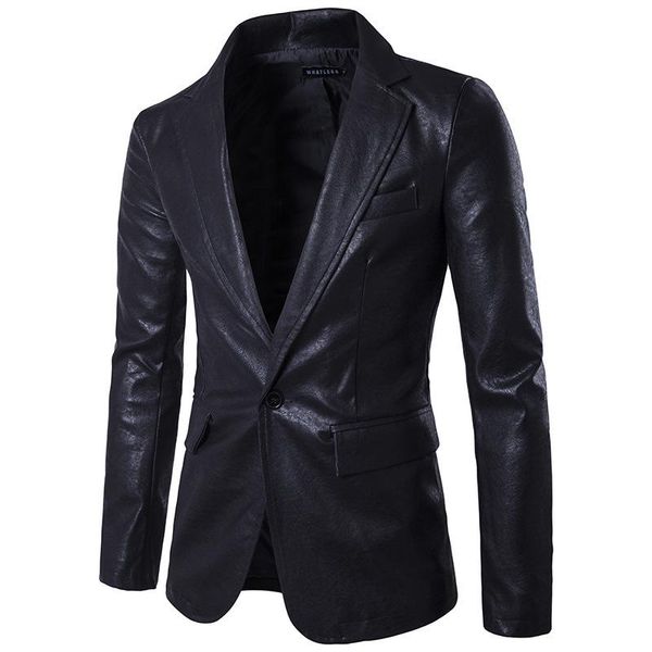 

2018 new men's pu leather jacket slim suit coat casual suit jacket fashion male casaco masculino male clothing plus size, Black